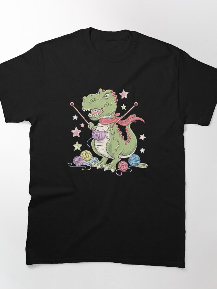 T-Rex Knitting & Crochet T-Shirt - Cute Dinosaur Oversized Design