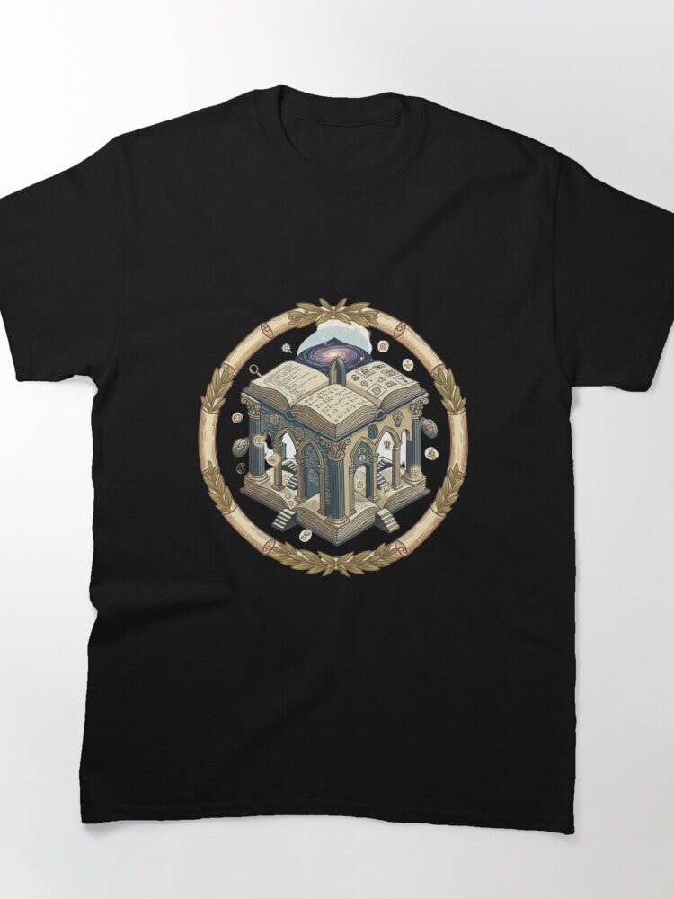 Cosmic Knowledge Temple Tee Fantasy Academic Emblem Oversized Shirt