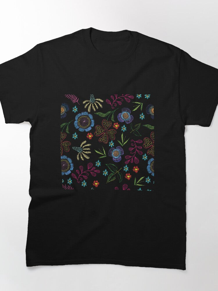 Bright Decorative Floral Embroidery Vibrant Oversized T-Shirt