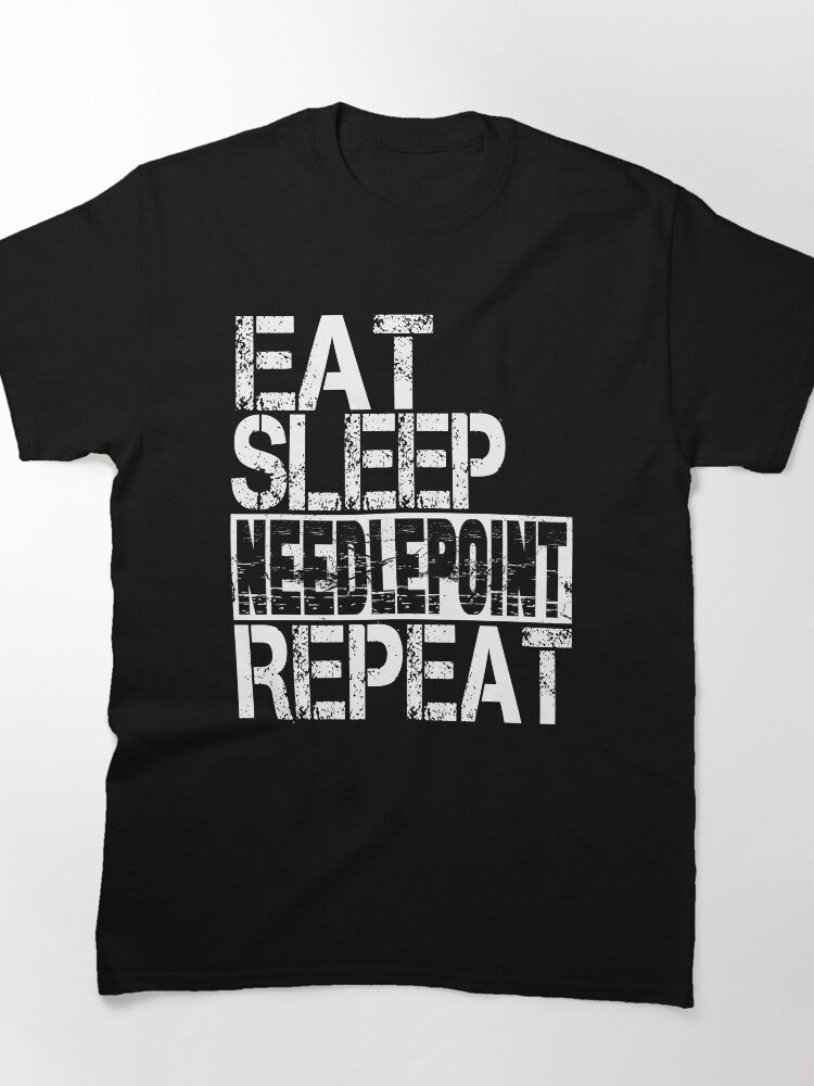 Grunge Needlepoint Apparel | Vintage Eat Sleep Repeat Shirt