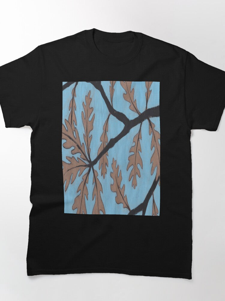 White Oak Branch Silhouette Oversized T-Shirt Gouache Painting Tee