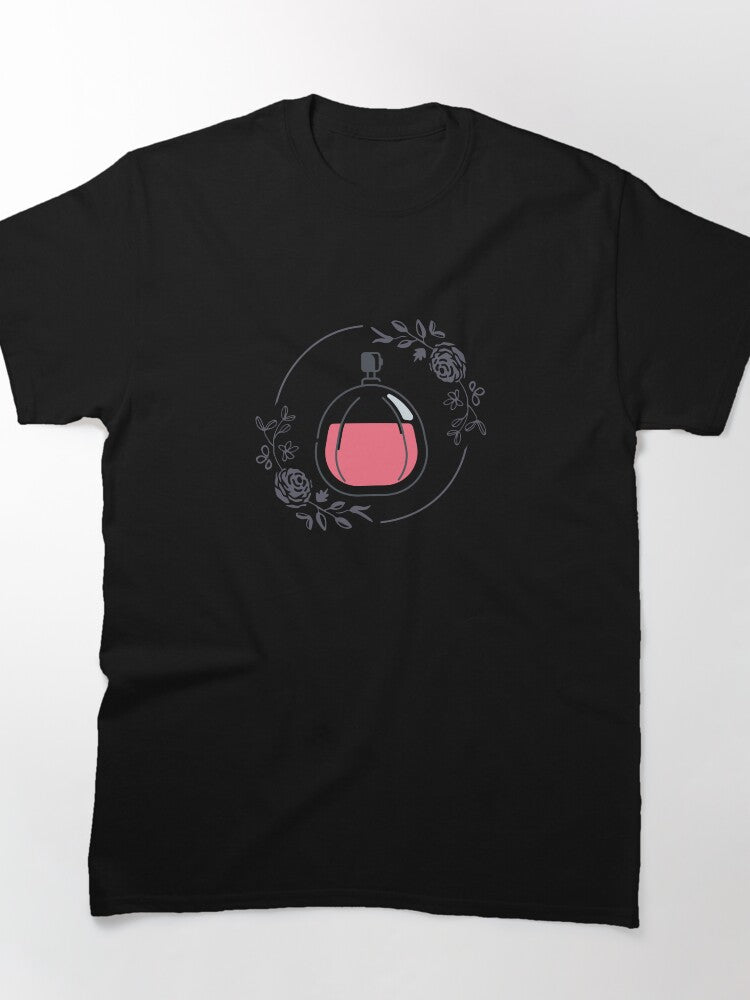 Floral Frame Perfume Bottle Tee - Vintage Aesthetic Oversized Shirt