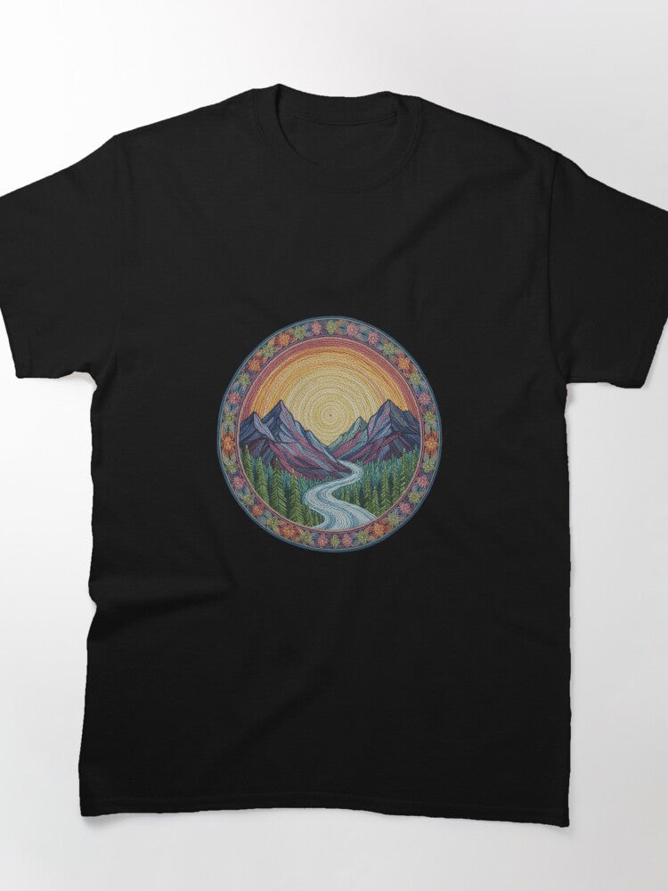 Mountain Sunset Vintage Needlepoint Nature Oversized T-Shirt