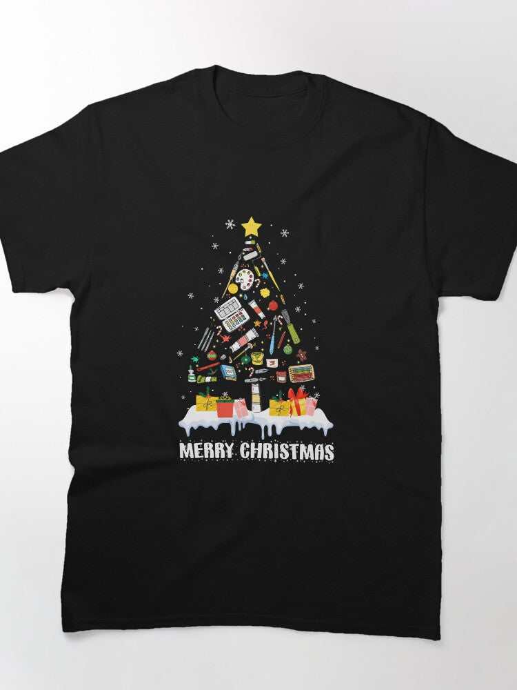Funny Christmas Lights Art Teacher Xmas Tee Oversized T-Shirt