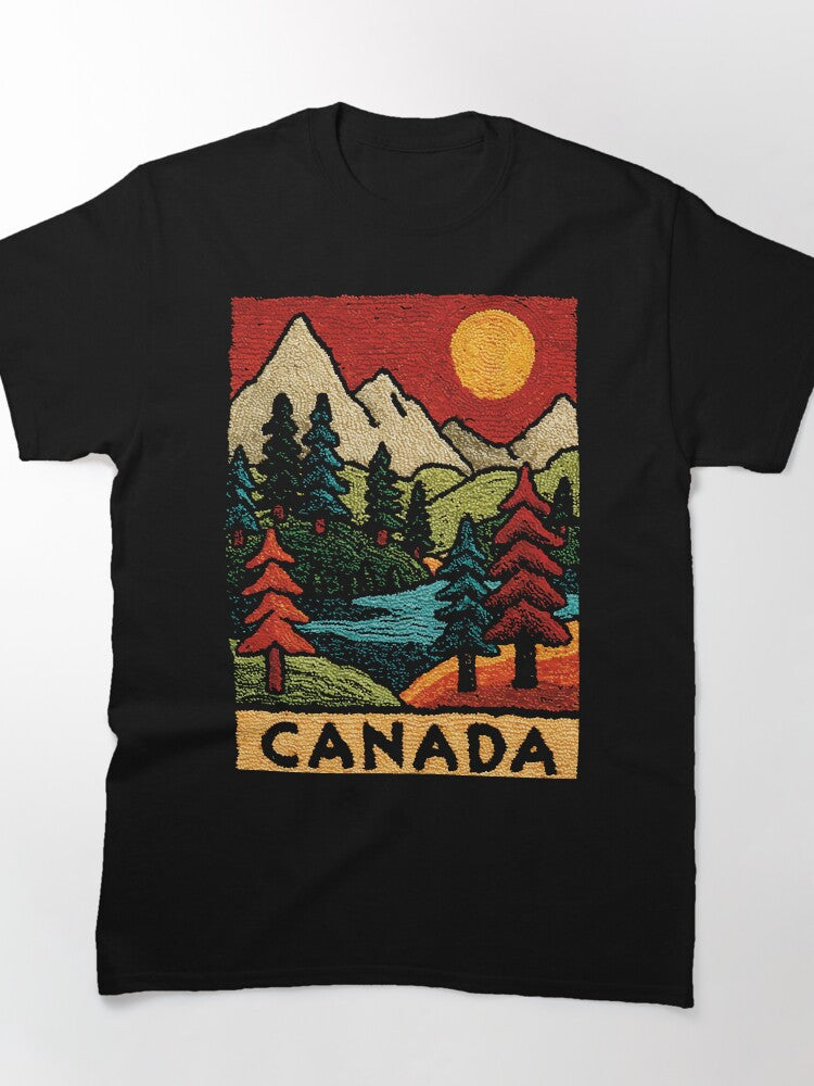 Canada Lake Life Retro Folk Art Poster Oversized Tee