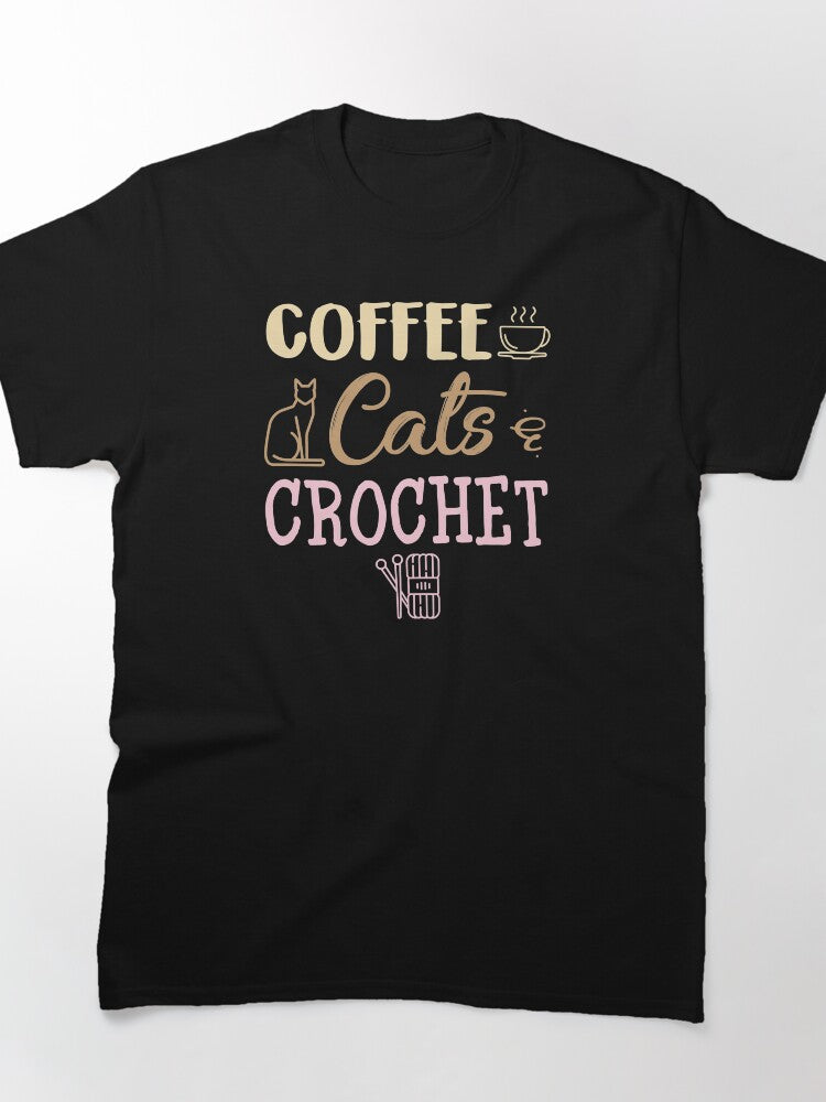 Coffee Cats And Crochet Shirt Cute Feline Lover Oversized Tee