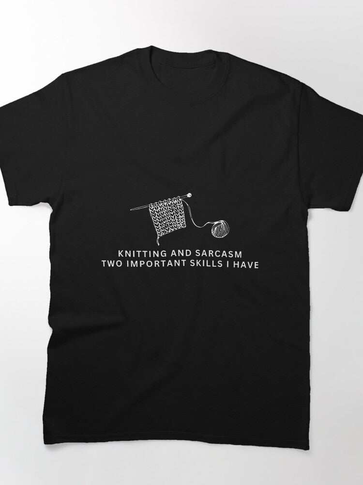 Knitting and Sarcasm Funny Tee - Humorous Oversized Craft Shirt