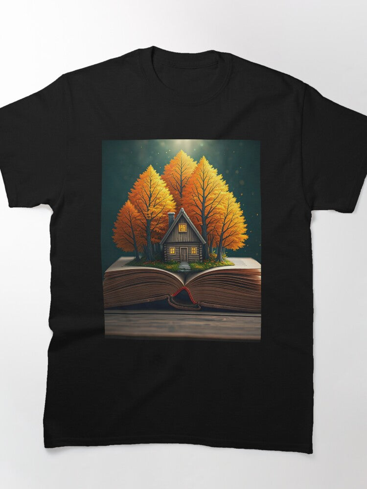 Golden Escape Cabin Shirt Storybook Page Oversized Graphic Tee