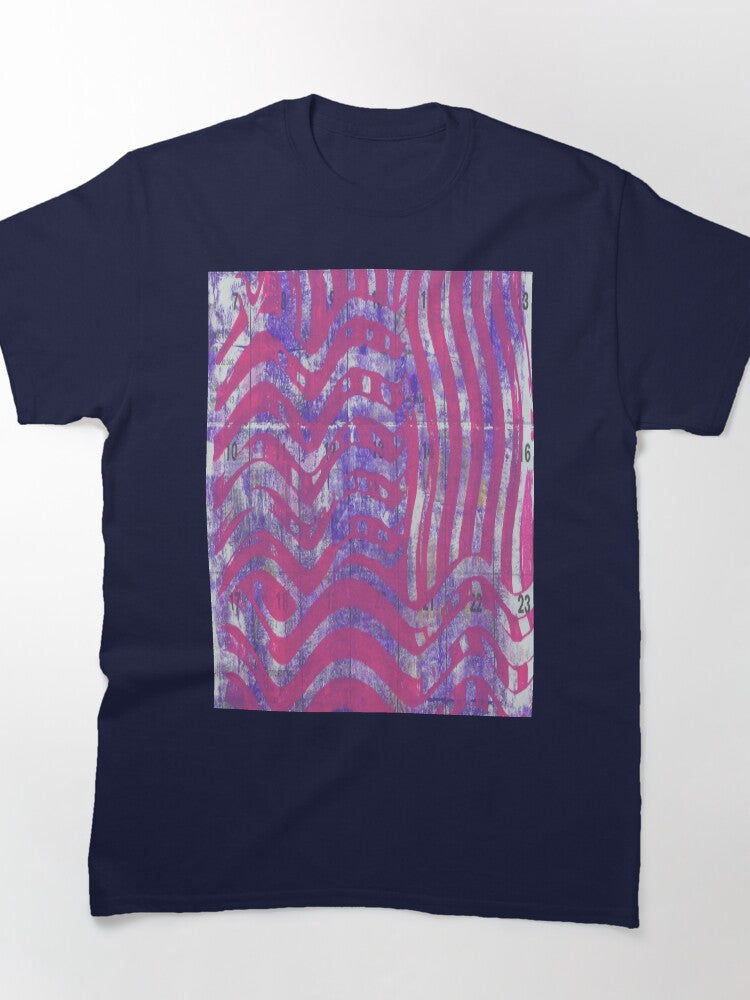 Pink Waves Abstract Gelli Print Oversized T-Shirt Modern Art Tee