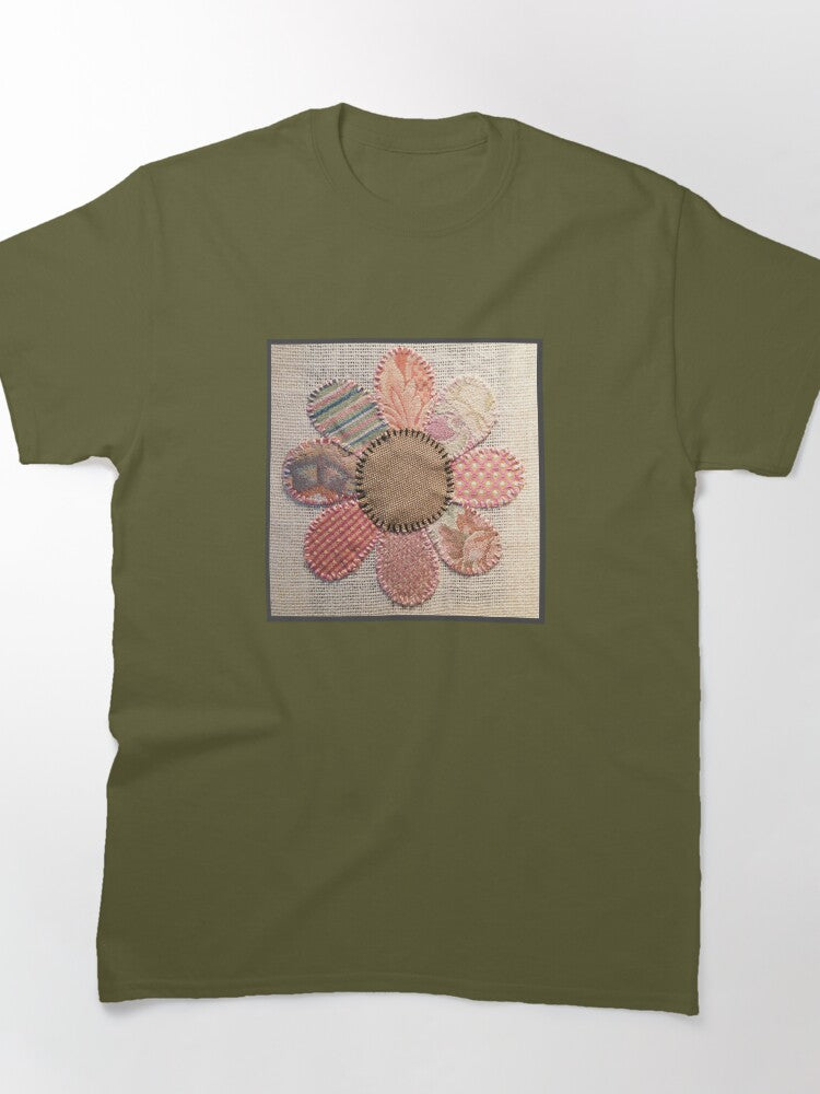 Pink Flower Embroidery Excerpt Artistic Oversized Graphic Tee