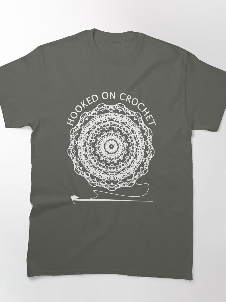 Hooked On Crochet Graphic Tee Fun Colorful Oversized Hobby Top