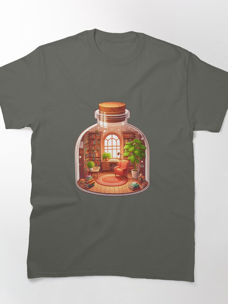 Tiny Library In A Bottle Shirt Whimsical Oversized Bookish Tee