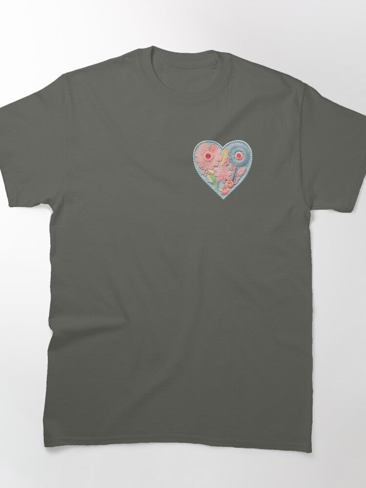 Pastel Heart Embroidery Patch Style Oversized Fashion Tee