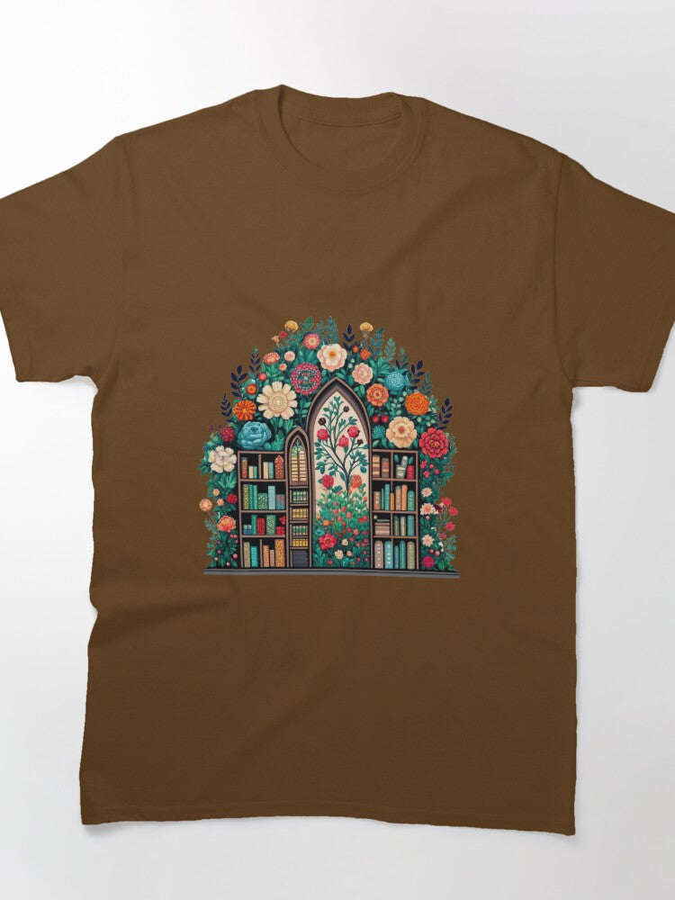 Tranquil Library Flowers Tee Floral Bookish Oversized Graphic Top