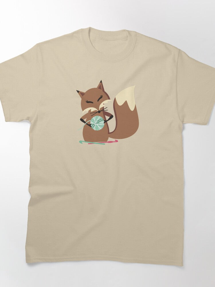 Cute Fox Crochet Hook Design Oversized T-Shirt Fluffy Yarn Tee