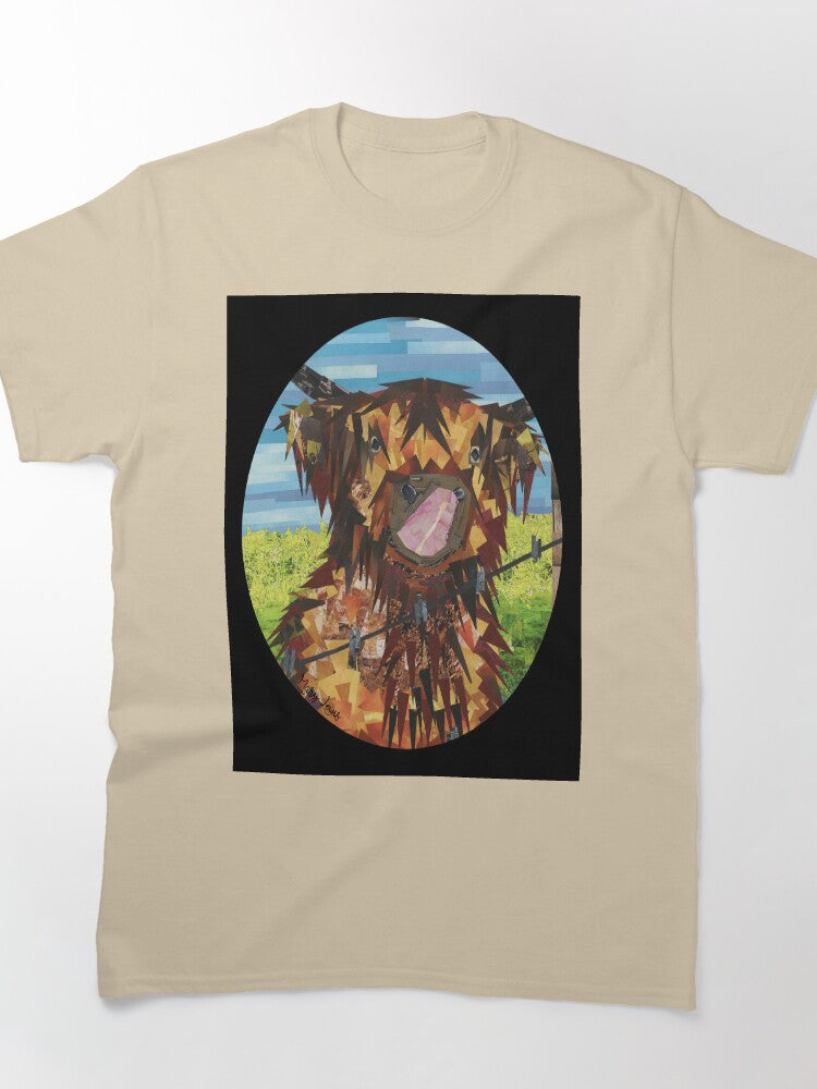 Hungry Highland Cow Oversized T-Shirt Cute Animal Illustration Tee