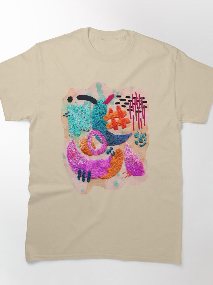 Abstract Embroidery Art Creative Graphic Oversized Tee