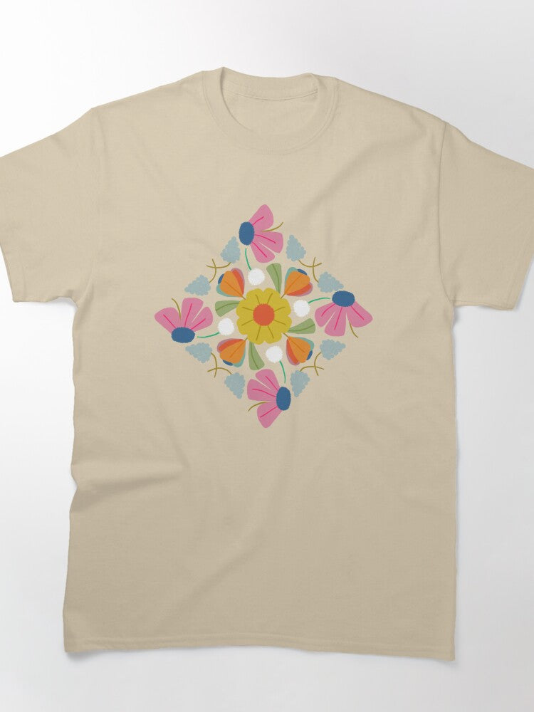 Vintage Floral Tile Pattern Geometric Oversized T-Shirt