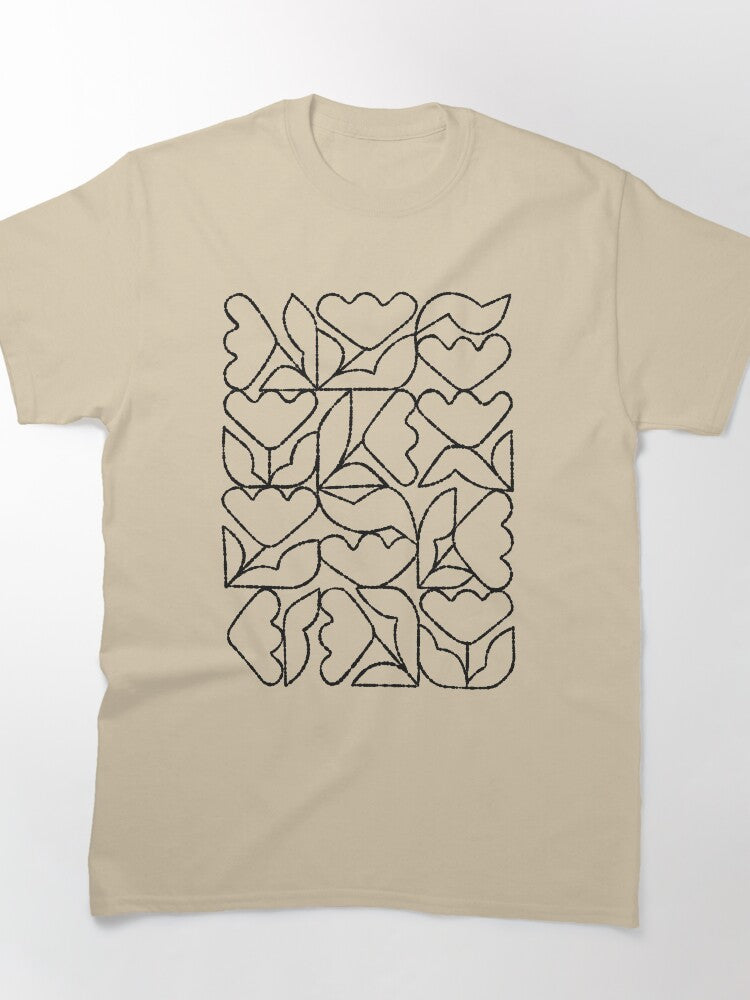 Minimalist Tulip Grid Pattern Boho Oversized Graphic T-Shirt