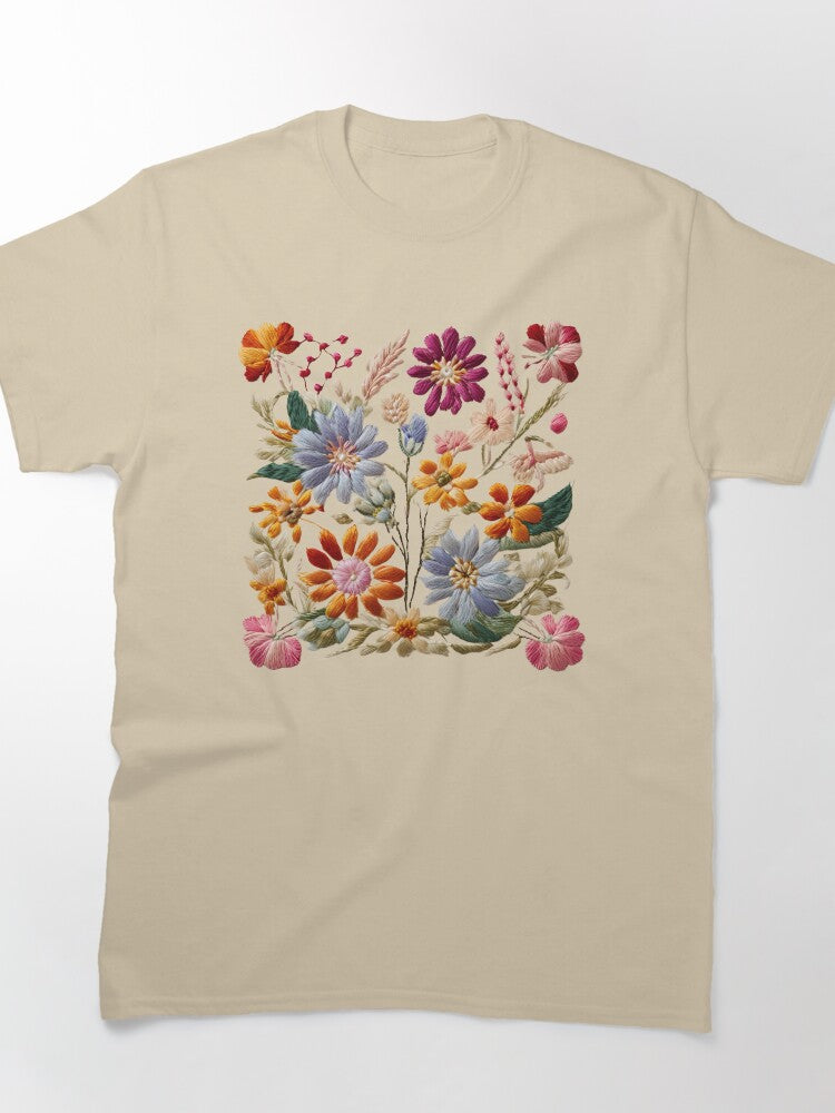 Stitched Garden Botanical Art Design Oversized T-Shirt