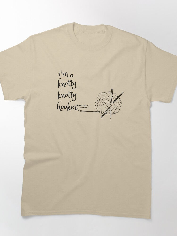 Funny Knotty Hooker Crochet Tee - Oversized Humorous Craft Shirt