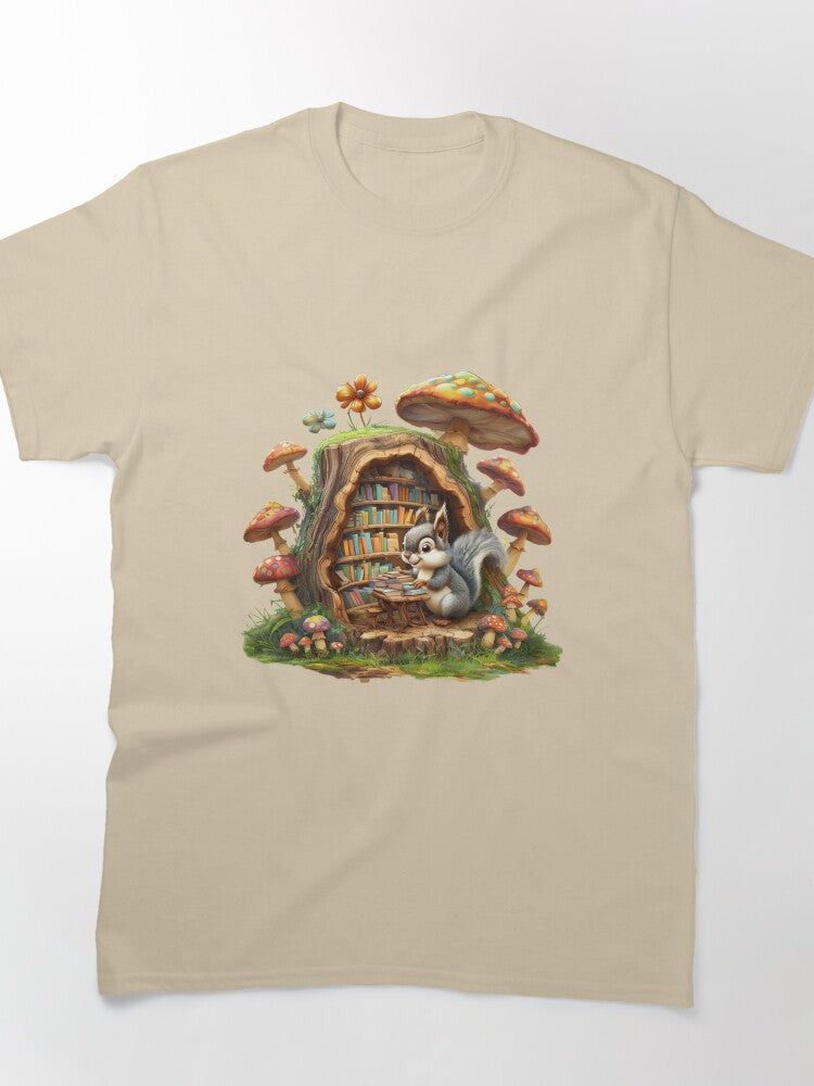 Cottagecore Squirrel Book Tee Woodland Nature Art Oversized Shirt