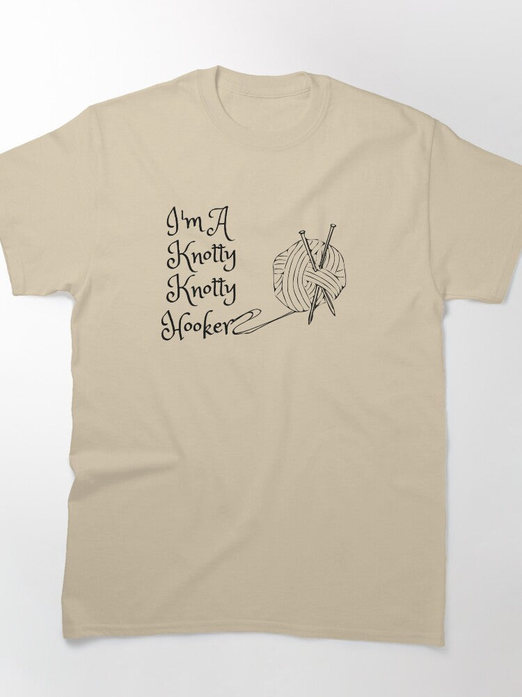 Knotty Hooker Pun Crochet Tee - Oversized Funny Knitting Top