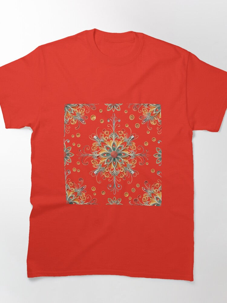 Dark Cross Stitch Floral T-Shirt | Elegant Embroidery Style Apparel