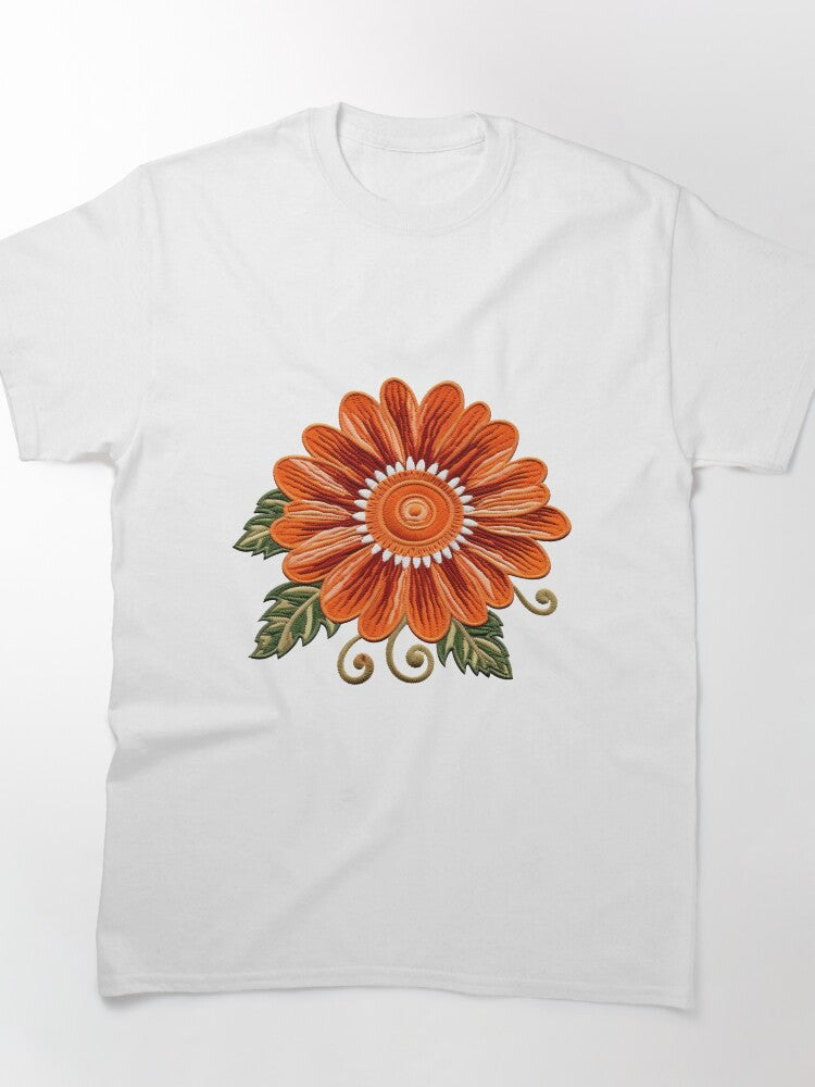 Red and Black Embroidered Flower Art Oversized Tee