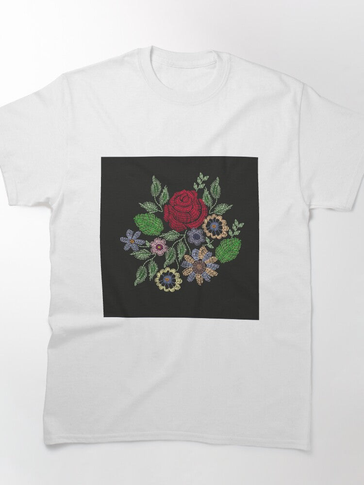 Imitation Embroidery Flower Bouquet Stylish Oversized Tee