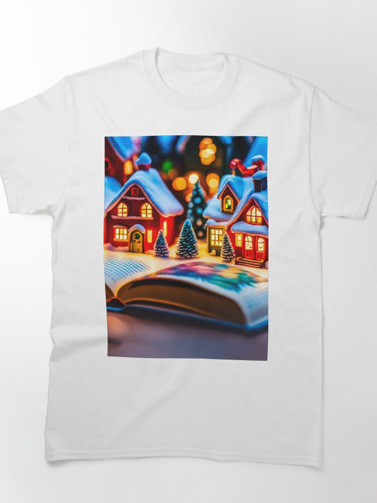 Snowy Winter Book Shirt Miniature Christmas House Oversized Tee