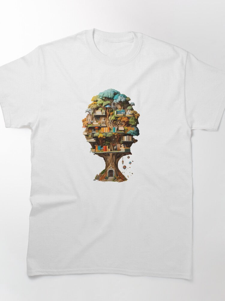 Treehouse With Books Shirt Whimsical Nature Reading Oversized