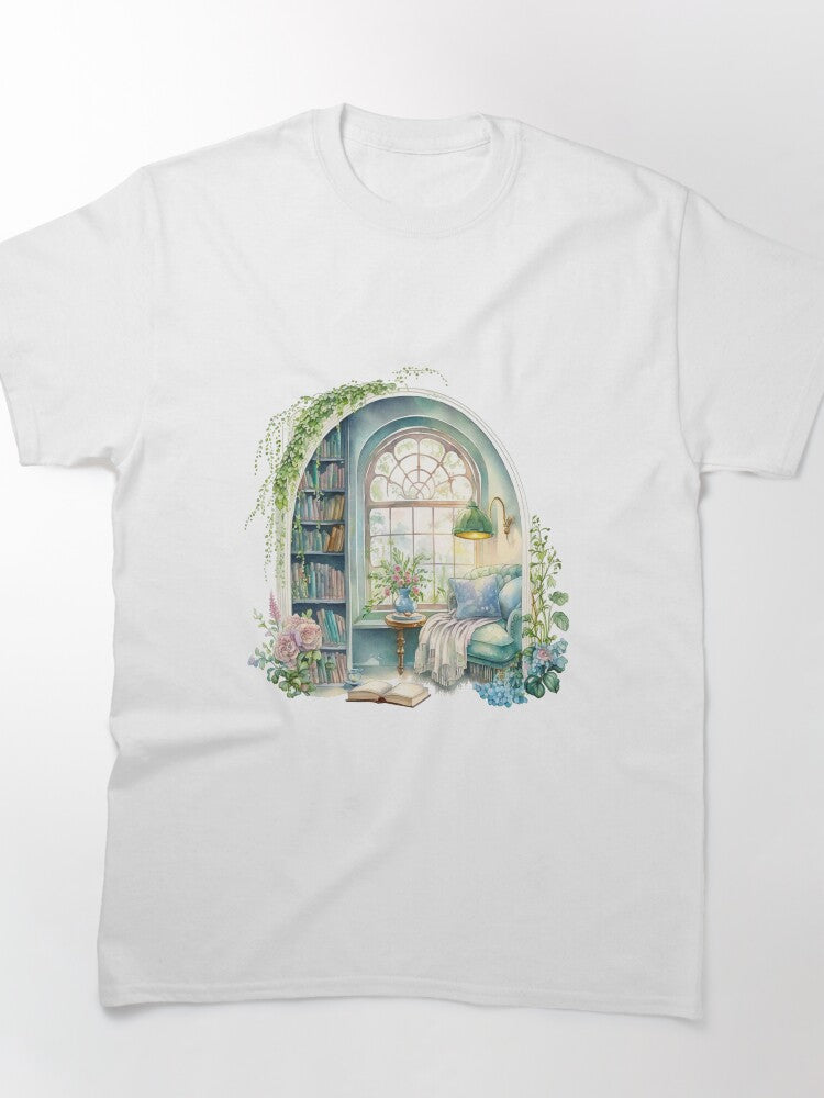 Soft Reading Nook Tee Artistic Watercolor Oversized Bookish Shirt