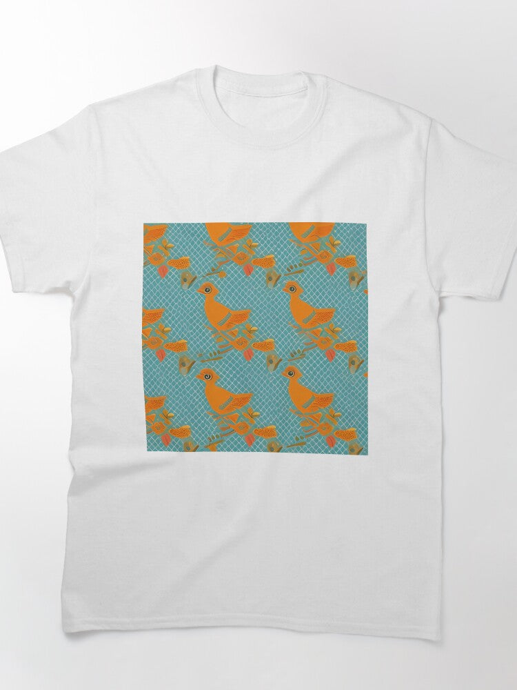 Golden Birds Artistic Tee - Every Birdy Oversized Pattern Shirt