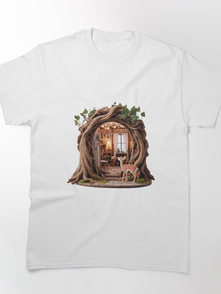 Deer Portal Graphic Tee Enchanted Woodland Oversized Shirt
