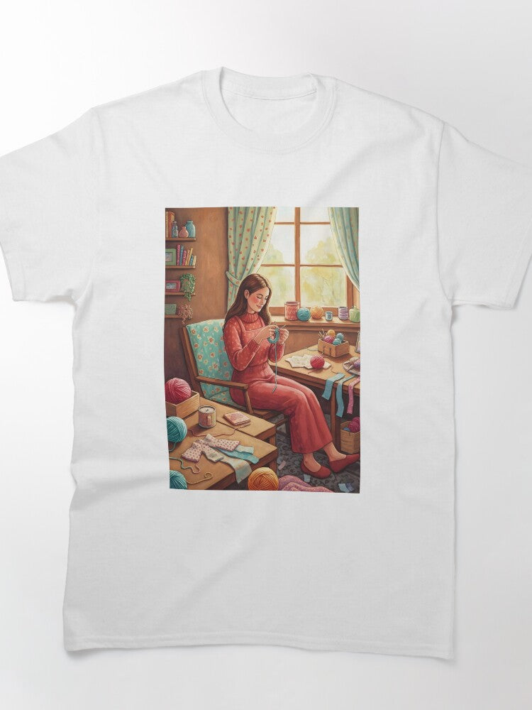 Cozy Crochet Room Tee - Oversized Lady Crafter Graphic Shirt
