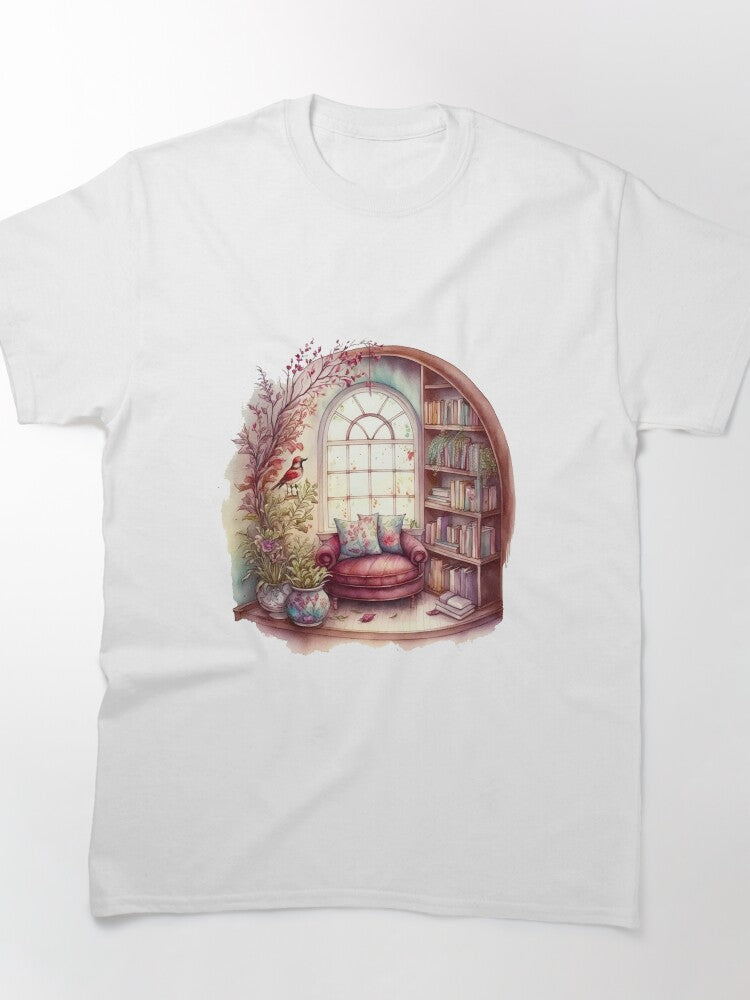 Reading Corner Watercolor Tee Artistic Bookish Oversized Shirt