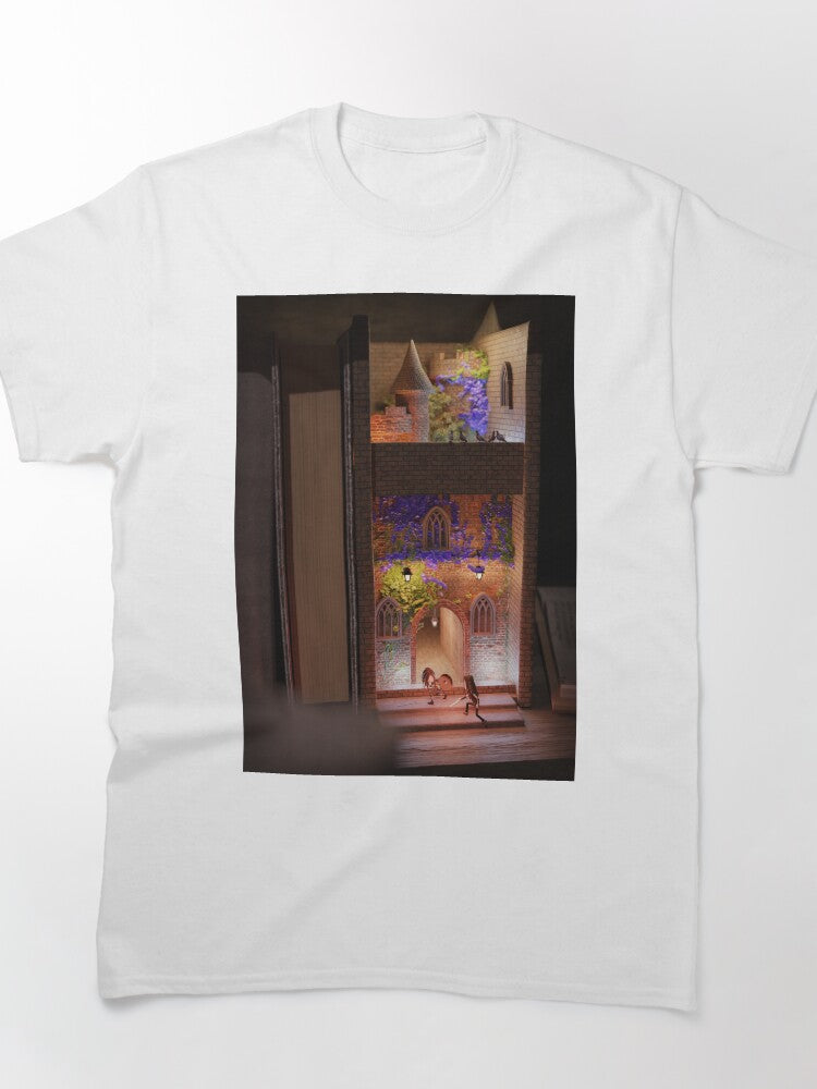 Sword Fight Bookshelf Tee Action Diorama Oversized Graphic Shirt