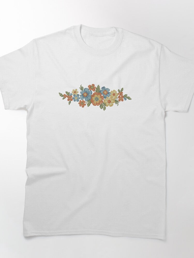 Floral Cross Stitch Bouquet Vintage Style Oversized Tee