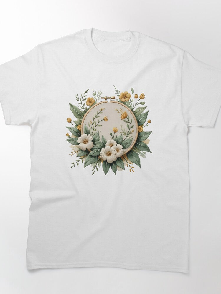 Stitched In Bloom Floral Hoop Art Oversized T-Shirt