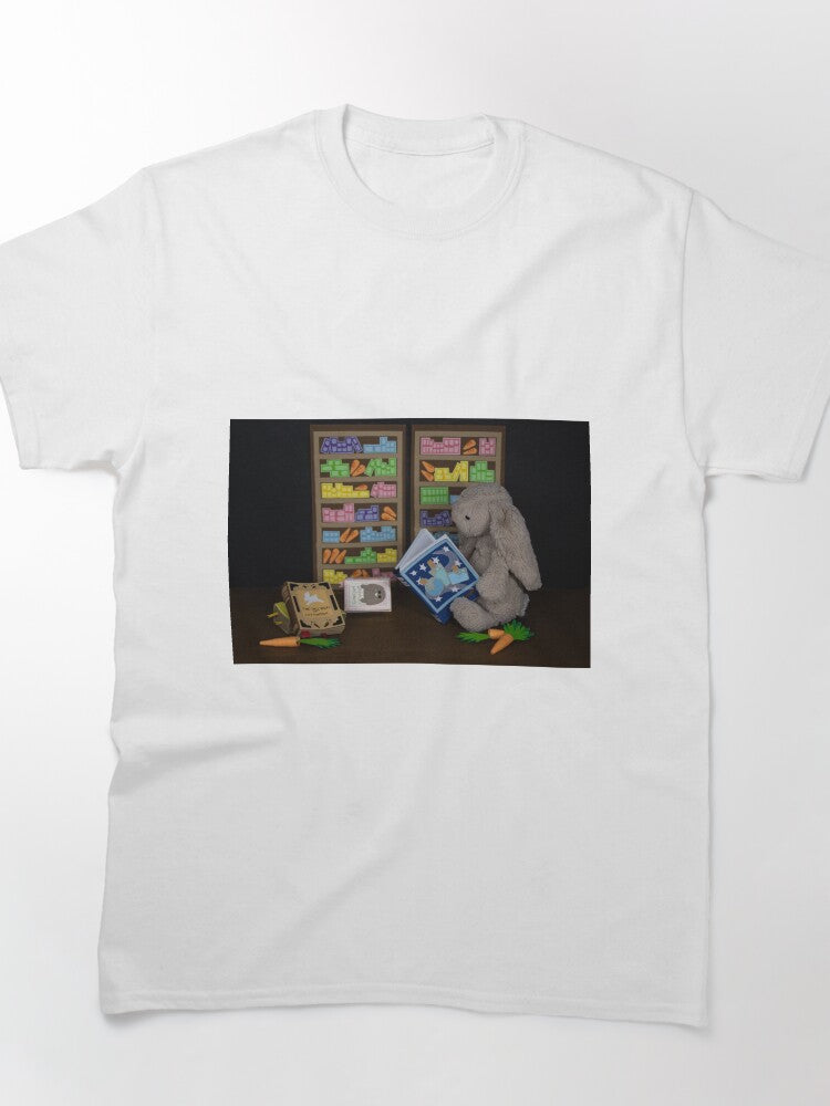 Bunny Library Miniature Tee Cute Animal Reading Oversized Shirt