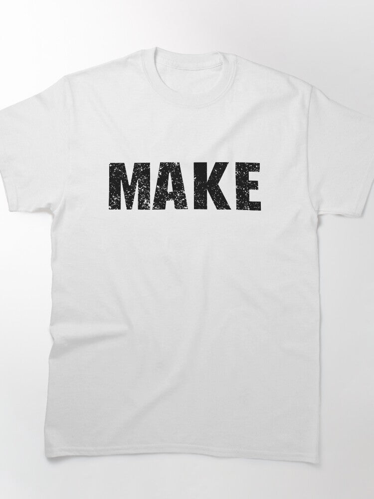 Distressed Make Word Design Tee - Black Minimalist Oversized Apparel