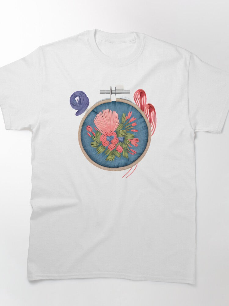 Cute Floral Embroidery Hoop Art Aesthetic Oversized Tee
