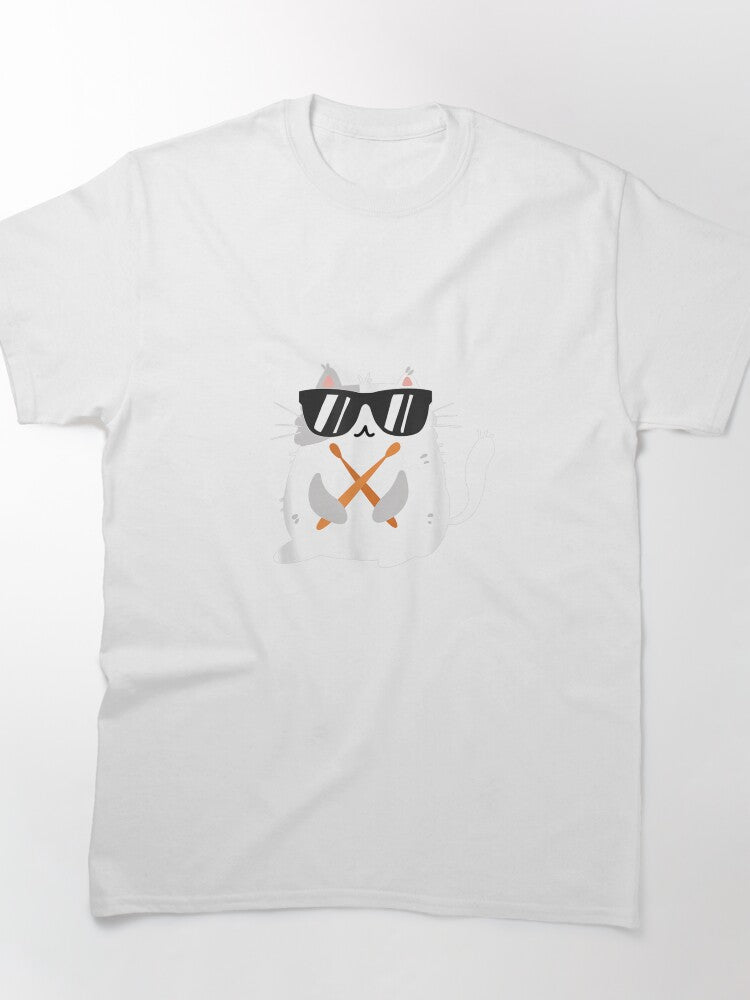 Cool Cat Sunglasses Playing Drums Musician Oversized T-Shirt