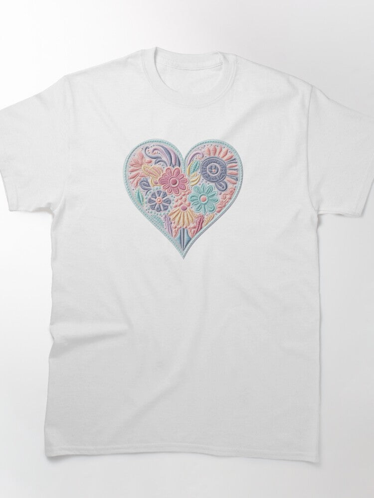 Heart Embroidery Style Pastel Patch Oversized T-Shirt