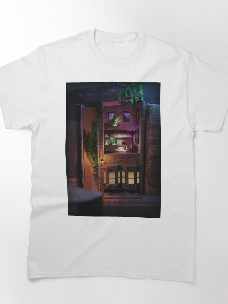 Reading Upstairs Diorama Tee Bookshelf Insert Oversized Shirt