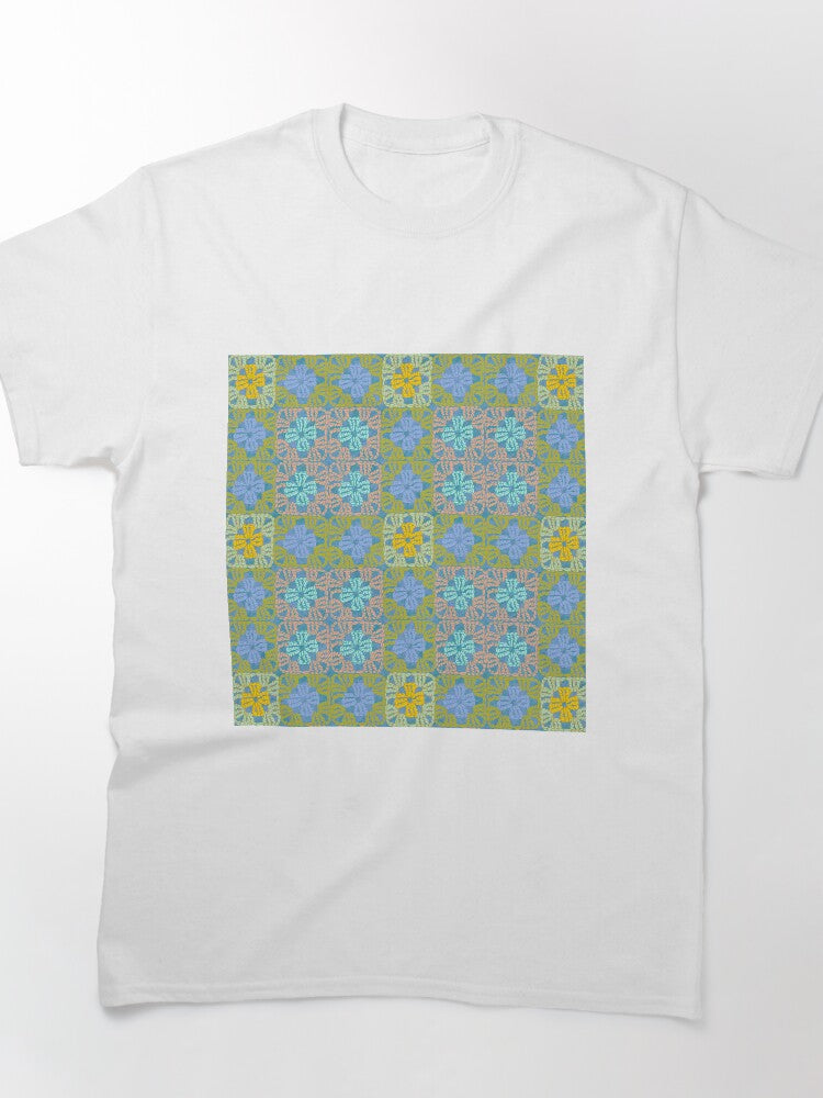 Hand Drawn Crochet Granny Squares Boho Oversized T-Shirt