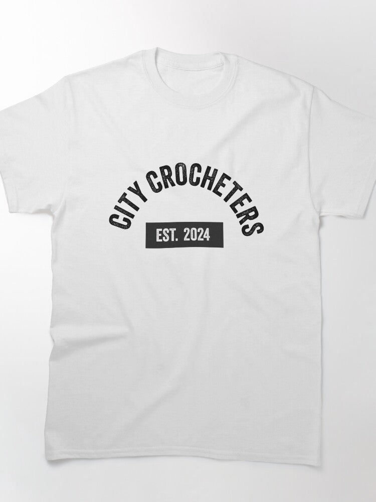 City Crocheters Black Text Oversized Shirt Modern Minimalist Top