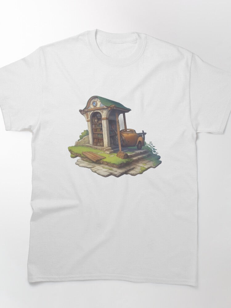 Whimsical Book Nook Car Tee Aesthetic Sticker Style Oversized Shirt