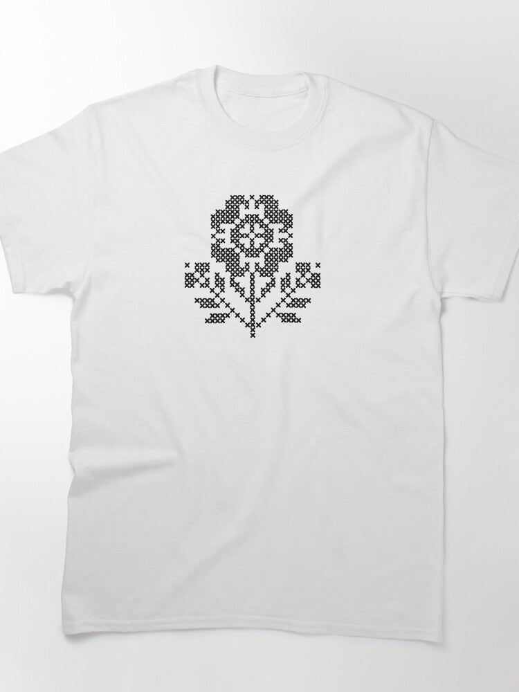 National Cross Stitch Flower Pattern Oversized T-Shirt